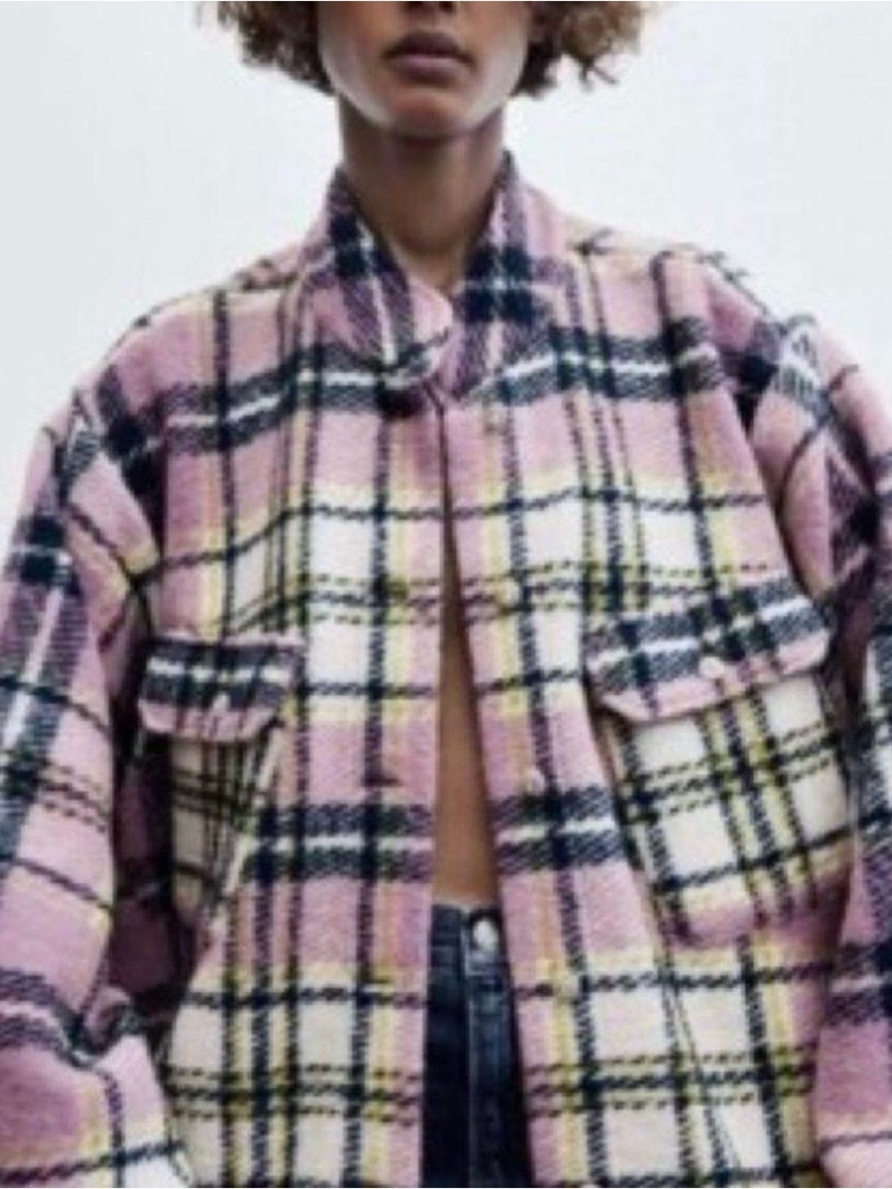 ZARA Plaid Oversized Jacket - Women rhinestone buttons M